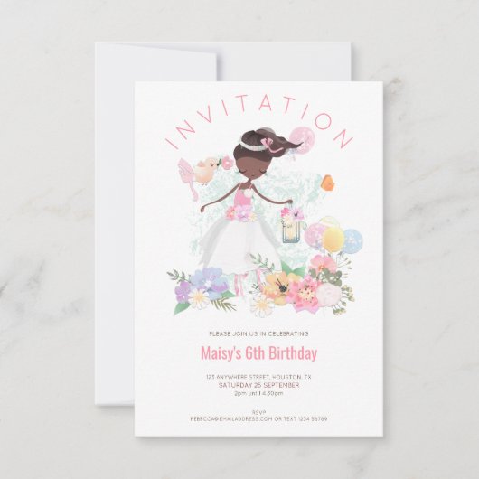 Ballet danser roze bloemenmeisje 6e verjaardag fee kaart (Voorkant)