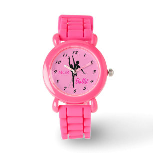 Ballet danser silhouet op roze aangepaste Initiale Horloge