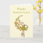 Ballet Danser Vrouw Jubileum Kaart (Gele Bloem)