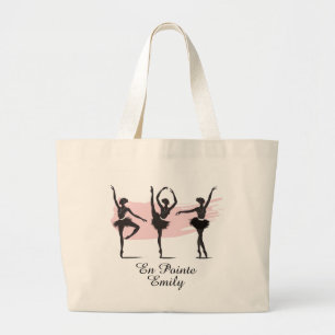 Ballet Dansers Silhouet op Roze Penseelstreek Grote Tote Bag