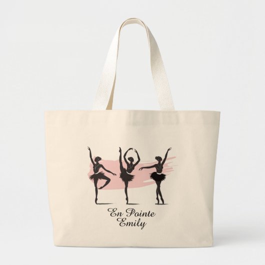 Ballet Dansers Silhouet op Roze Penseelstreek Grote Tote Bag (Voorkant)