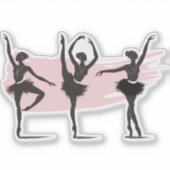 Ballet Dansers Silhouet op Roze Penseelstreek Sticker (Voorkant)