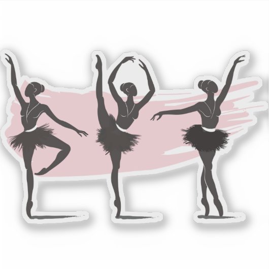Ballet Dansers Silhouet op Roze Penseelstreek Sticker (Voorkant)