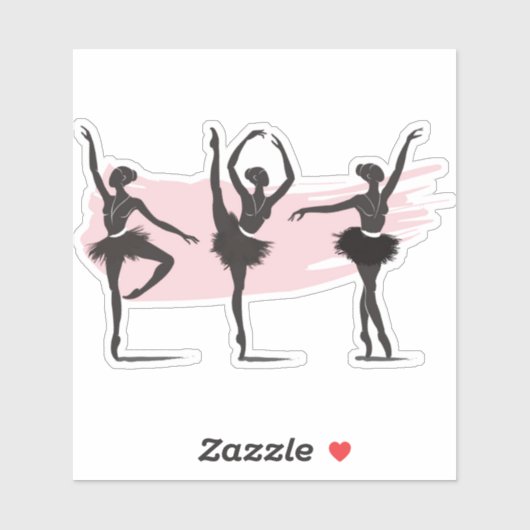 Ballet Dansers Silhouet op Roze Penseelstreek Sticker (Vel)