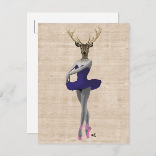 Ballet Deer in Blue Briefkaart (Voorkant / Achterkant)