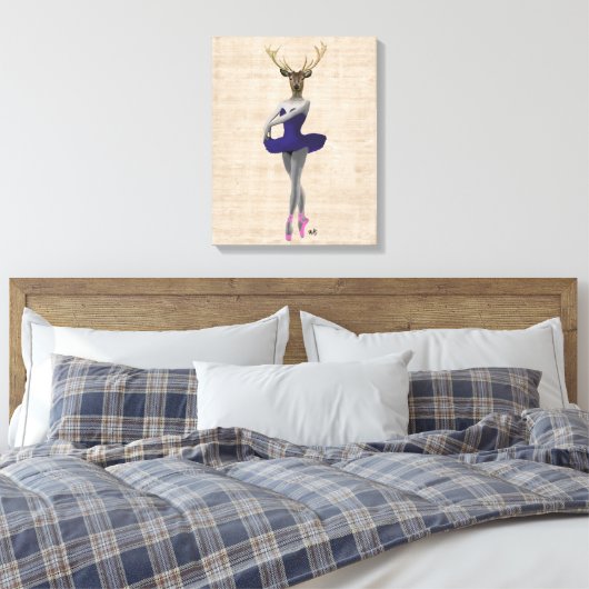 Ballet Deer in Blue Canvas Afdruk (Insitu (Slaapkamer))