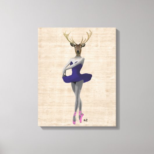 Ballet Deer in Blue Canvas Afdruk (Voorkant)