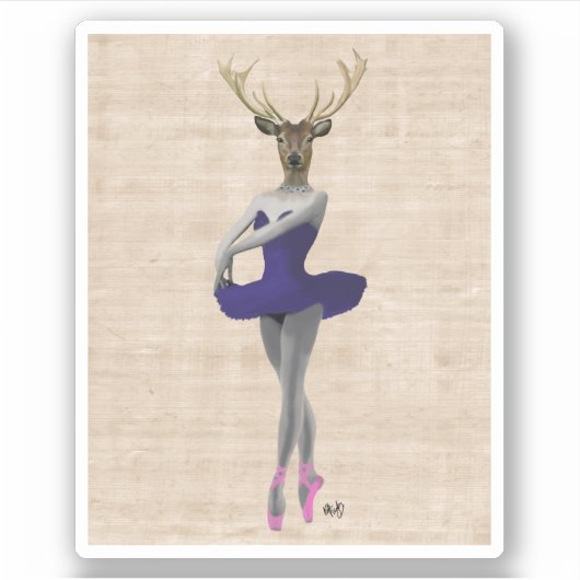 Ballet Deer in Blue Sticker (Voorkant)