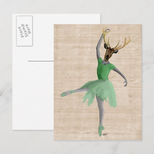 Ballet Deer in Green 2 Briefkaart (Voorkant / Achterkant)