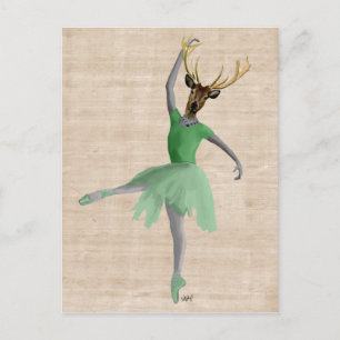 Ballet Deer in Green 2 Briefkaart
