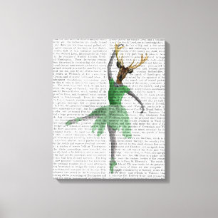 Ballet Deer in Green Canvas Afdruk