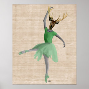 Ballet Deer in Green Poster