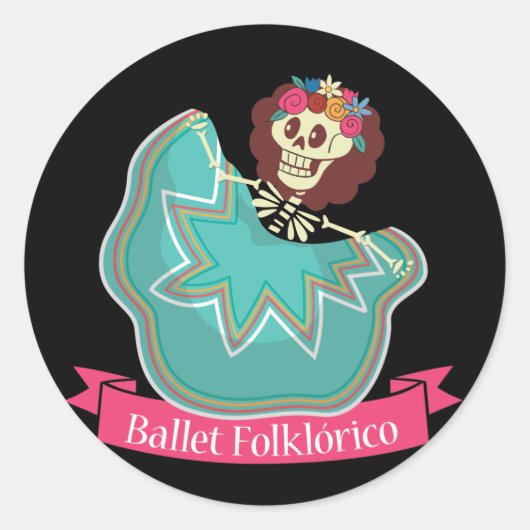 Ballet Folklorico Mexicaanse Suiker Schedel Ballet Ronde Sticker (Voorkant)