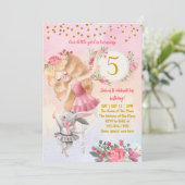 Ballet Girl en Bunny Birthday Party Invitation Kaart (Staand voorkant)