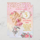 Ballet Girl en Bunny Birthday Party Invitation Kaart (Voorkant / Achterkant)