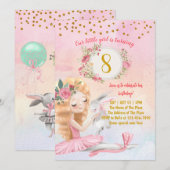 Ballet Girl en Bunny Birthday Party Invitation Kaart (Voorkant / Achterkant)