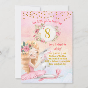 Ballet Girl en Bunny Birthday Party Invitation Kaart