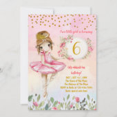 Ballet Girl Pink Birthday Party Kaart (Voorkant)