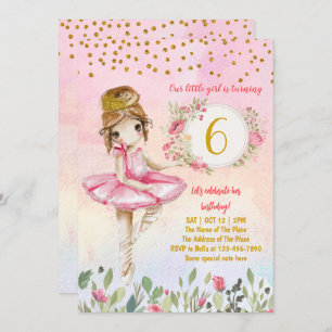 Ballet Girl Pink Birthday Party Kaart