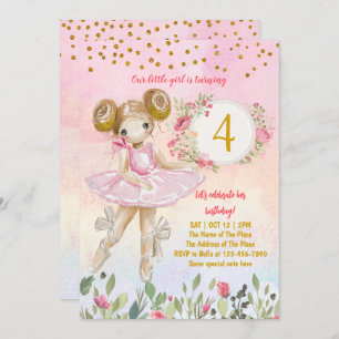 Ballet Girl Pink Birthday Party Kaart