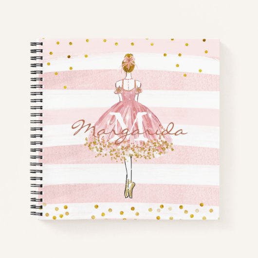 Ballet Girl Pink Gold Glitter Waterverf Kinder Notitieboek (Voorkant)