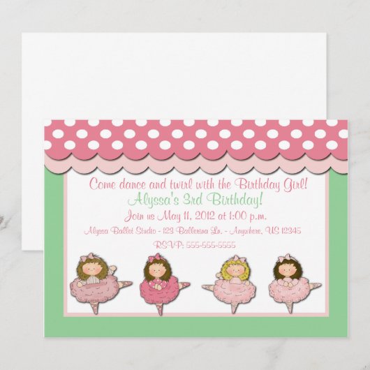 Ballet Girls Birthday Uitnodiging (Voorkant / Achterkant)