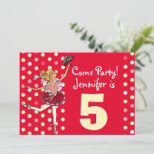 Ballet kinder partij rood geel uitnodiging (Staand voorkant)