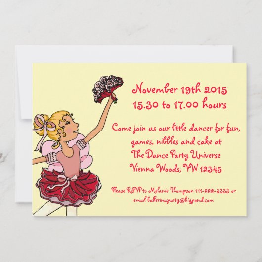 Ballet kinder partij rood geel uitnodiging (Achterkant)