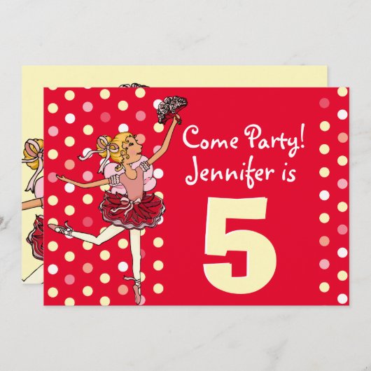 Ballet kinder partij rood geel uitnodiging (Voorkant / Achterkant)