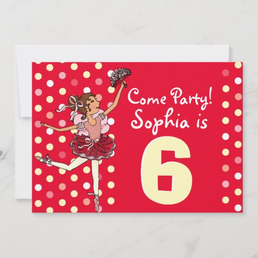 Ballet kinder partij rood geel uitnodiging (Voorkant)