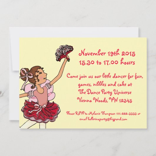 Ballet kinder partij rood geel uitnodiging (Achterkant)