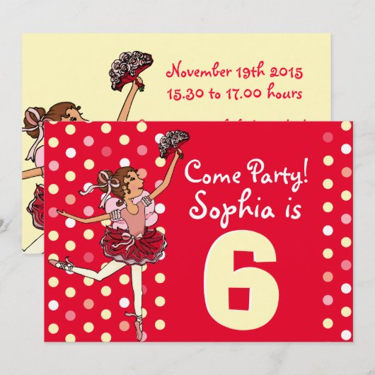 Ballet kinder partij rood geel uitnodiging (Voorkant / Achterkant)