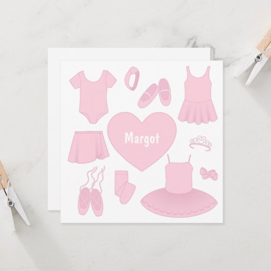 Ballet kleding vierkante Kaart - witte achtergrond (Voorkant / Achterkant in situ)