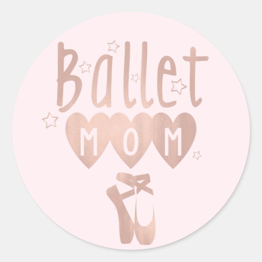 Ballet mam Roze Rose Gold Stars & Hearts Ronde Sticker (Voorkant)