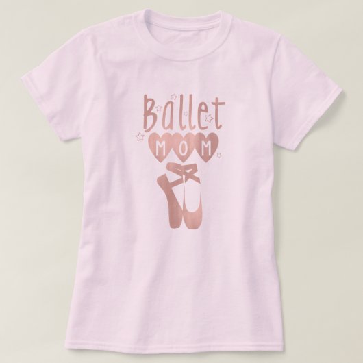 Ballet mam Roze Rose Gold Stars & Hearts T-shirt (Design voorkant)
