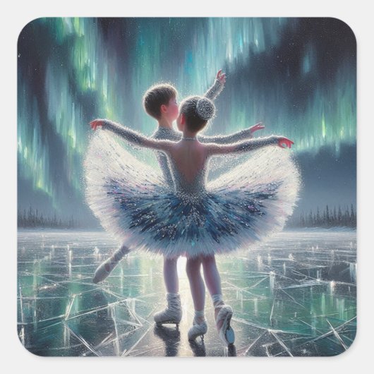 Ballet op het ijs vierkante sticker (Voorkant)