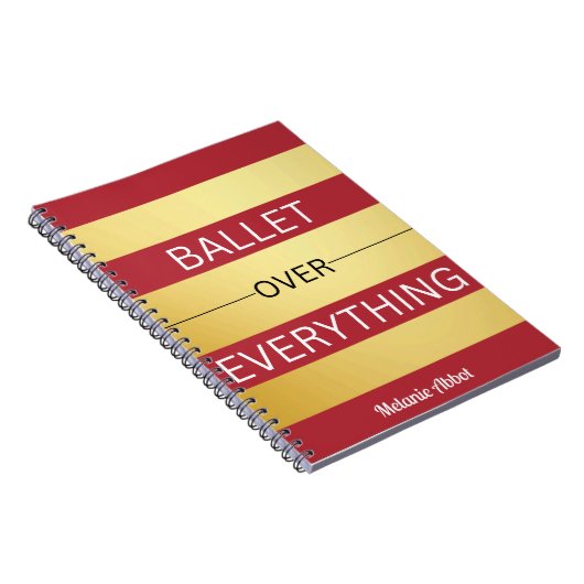 "BALLET OVER ALLES" Blush Roze & Goud Gestreept Notitieboek (Rechterzijde)