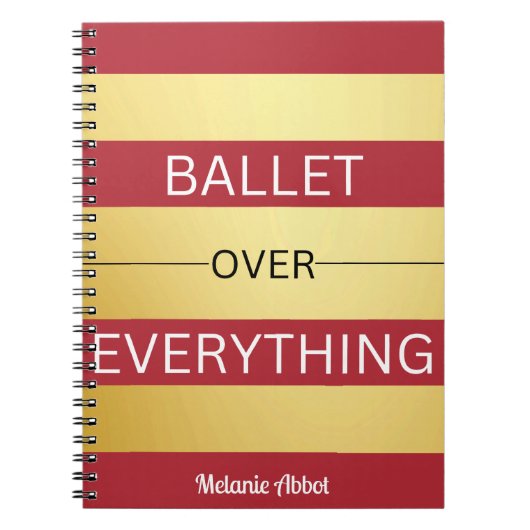 "BALLET OVER ALLES" Blush Roze & Goud Gestreept Notitieboek (Voorkant)