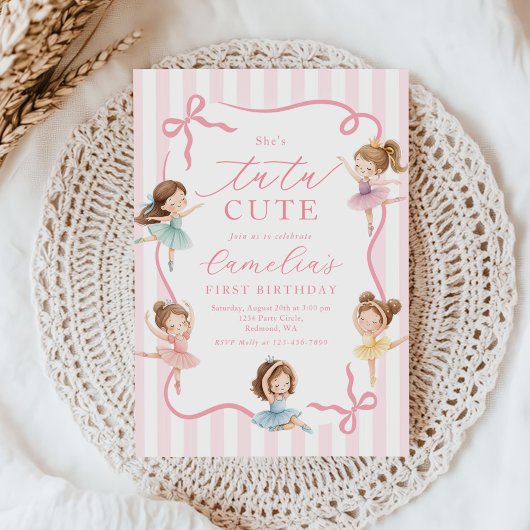 Ballet Pink Girls Bow Tutu Ballerina 1st Birthday Kaart