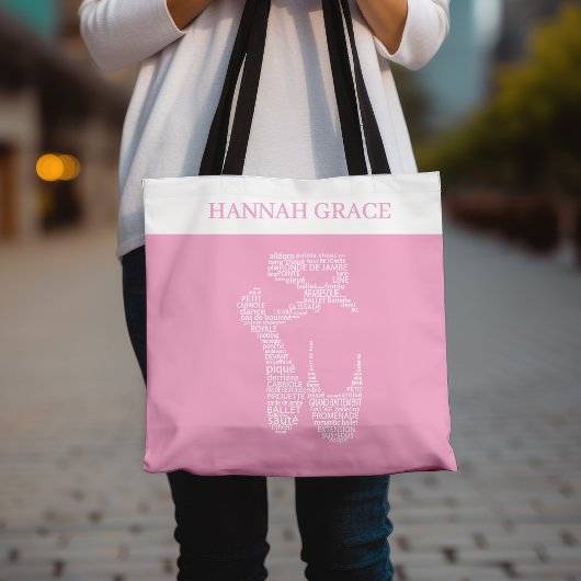 Ballet Pointe Shoe Typografie Roze en Wit Tote Bag