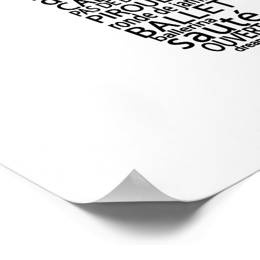 Ballet Pointe Shoe Typografie Zwart-wit Poster (Hoek)