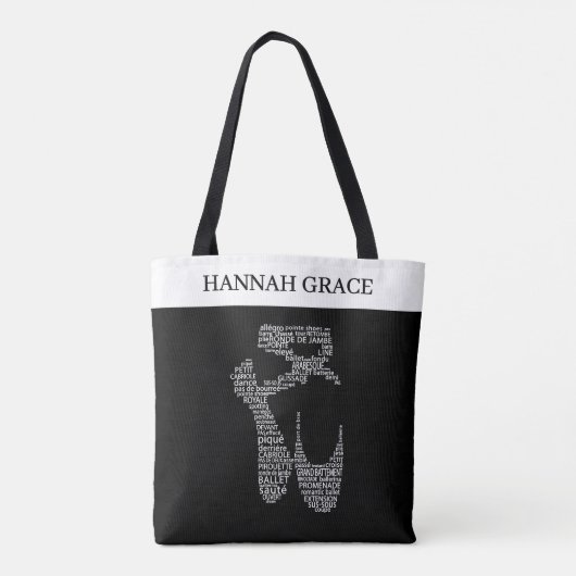 Ballet Pointe Shoe Typografie Zwart-wit Tote Bag (Achterkant)