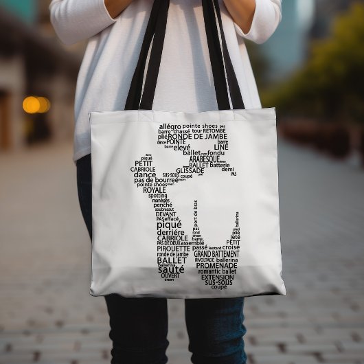 Ballet Pointe Shoe Typografie Zwart-wit Tote Bag