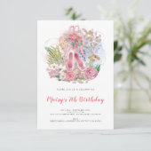 Ballet Pompen Bloemen Roze Meisje 7e Verjaardagsfe Kaart (Staand voorkant)