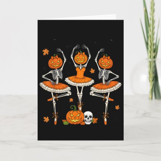 Ballet Pompoen Dansend Skelet Griezelen Halloween Kaart (Voorkant)