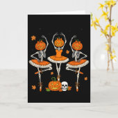 Ballet Pompoen Dansend Skelet Griezelen Halloween Kaart (Gele Bloem)