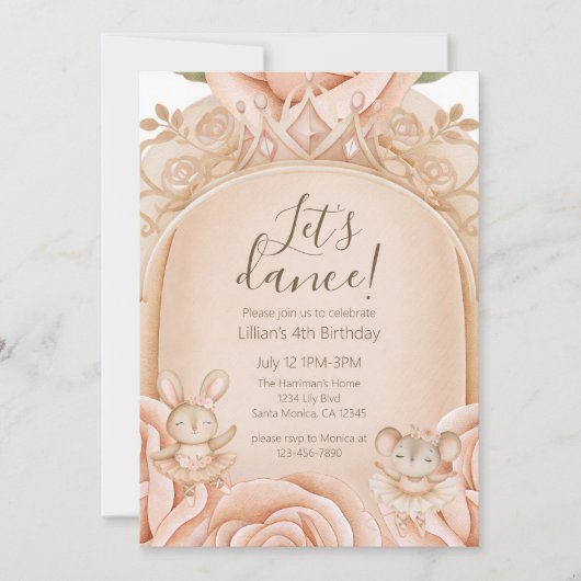 Ballet Princess Girls Fourth Birthday  Kaart (Voorkant)