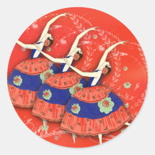 Ballet Printemps op de Rode Ballerina-etiketten Ronde Sticker