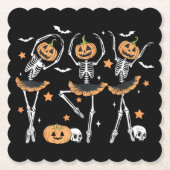 Ballet Pumpkin Skeleton Scary Halloween Kartonnen Onderzetters (Voorkant)