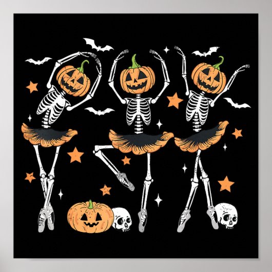 Ballet Pumpkin Skeleton Scary Halloween Poster (Voorkant)